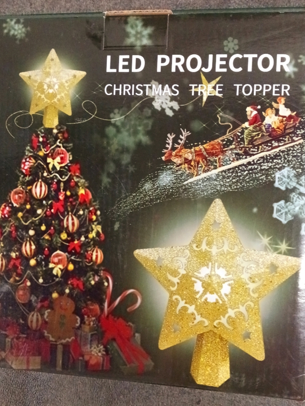 LED Projector Christmas Tree Topper - Gold Star